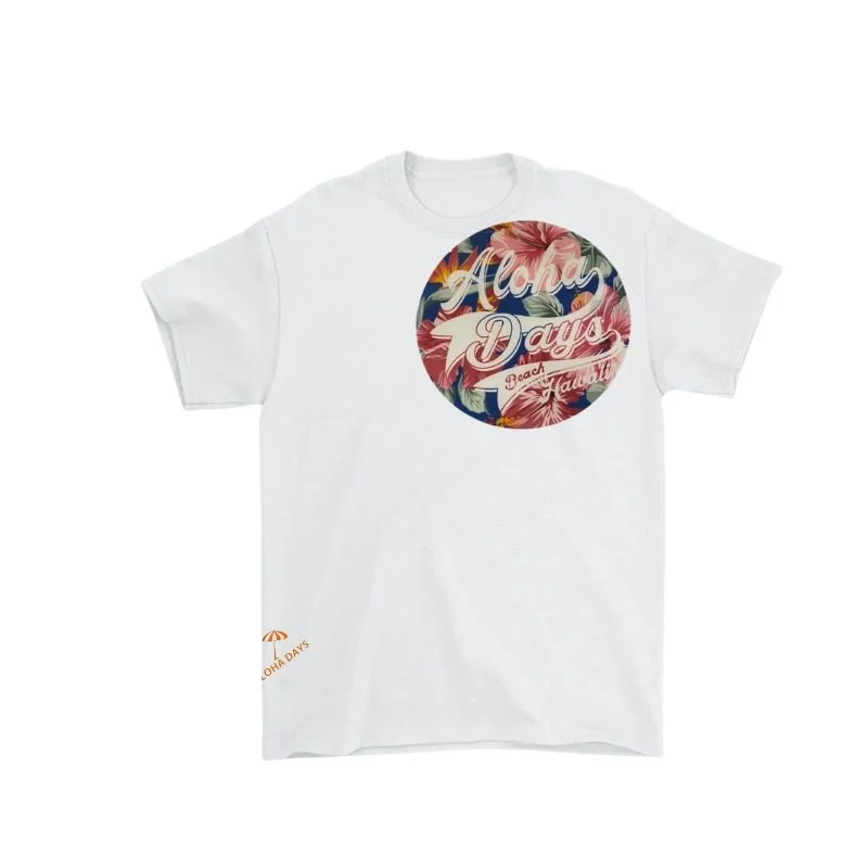 Aloha Days Kids T-Shirt FLOWER CIRCLE LTD. Made in Hawaii XSmall-Large White
