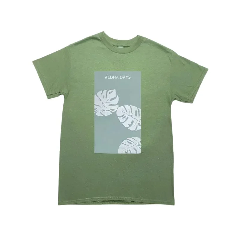 Aloha Days T-Shirt MONSTERA LTD. Made in Hawaii Med-XLarge Green
