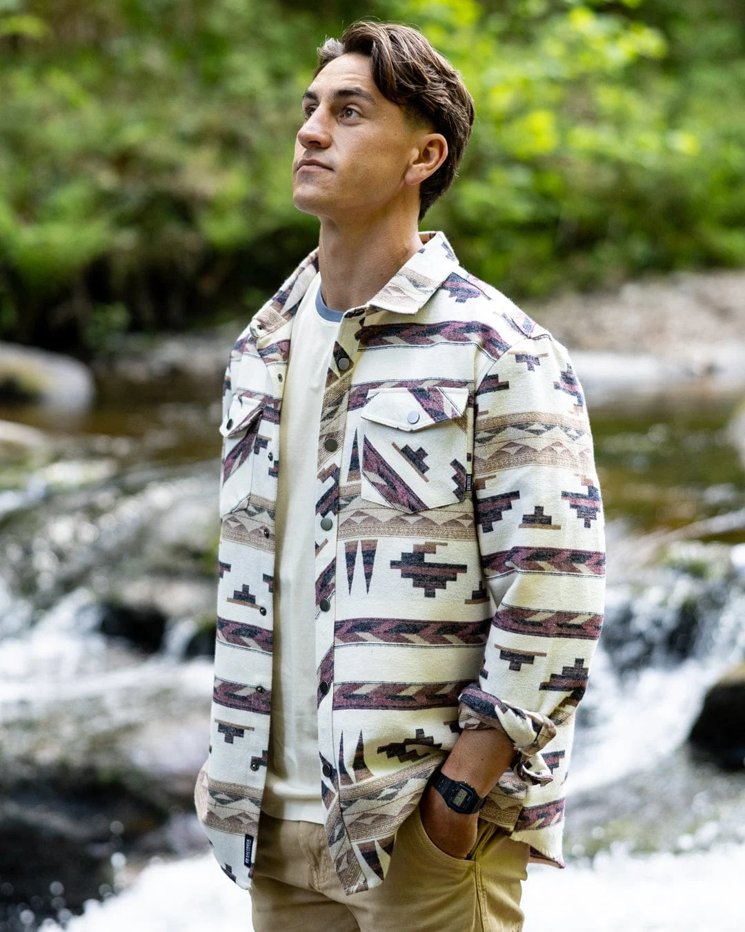 Asher Mens Jacquard Shirt in Cream