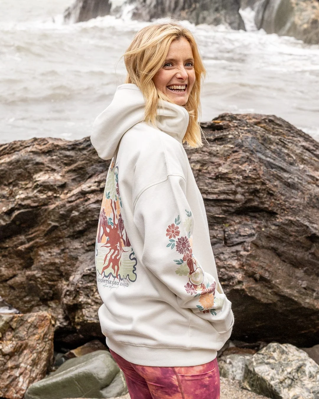 Better Days Womens Oversized Pop Hoodie in Cream