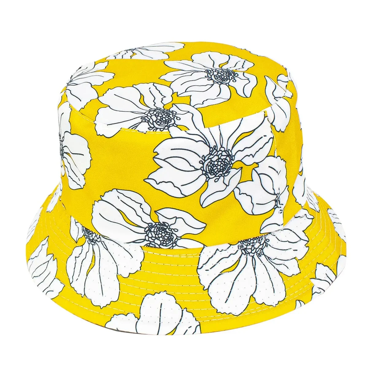 Bianca" Floral Reversible Bucket Hat - YELLOW