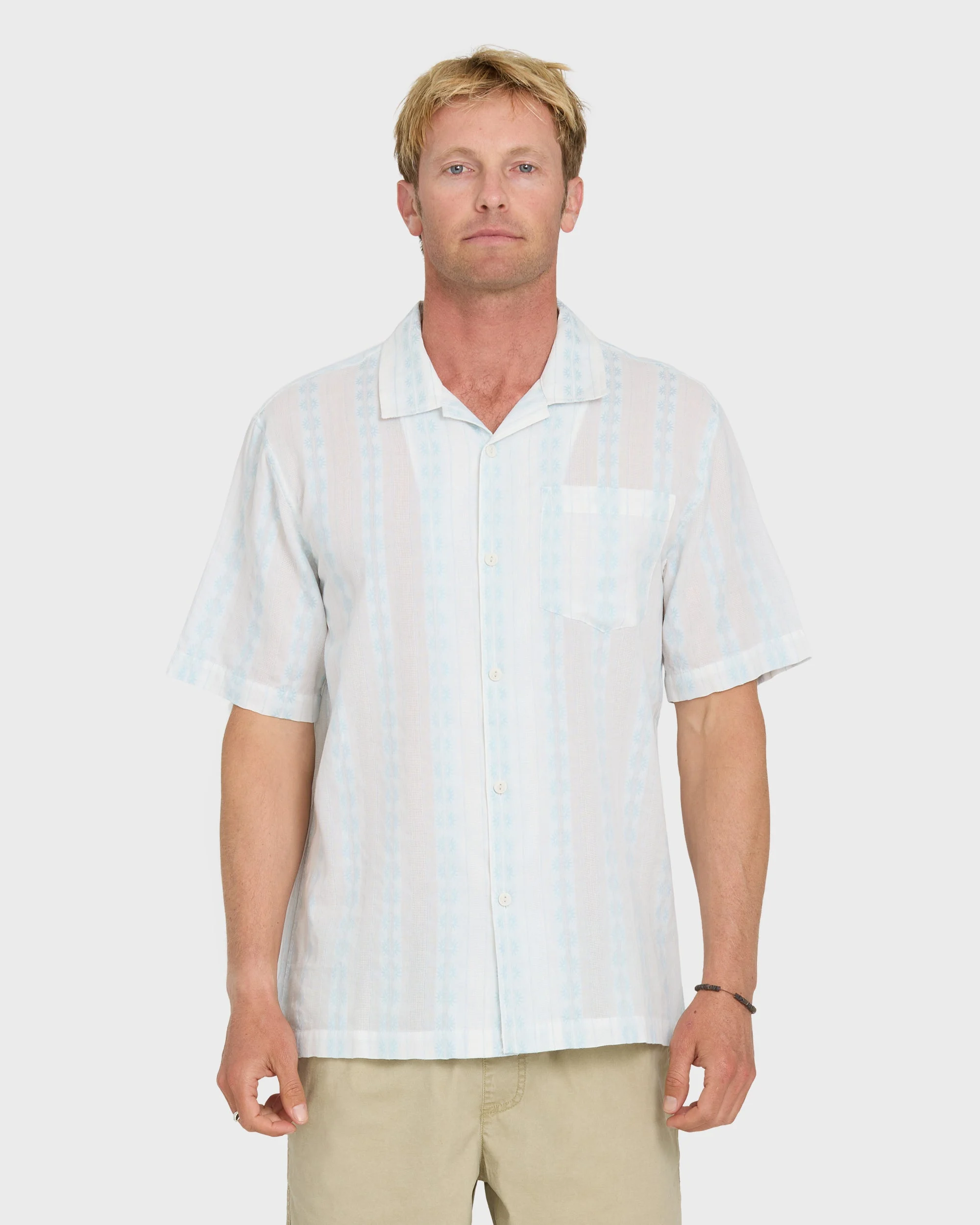 Bishop Jacquard Camp Short Sleeve Cotton Shirt - Skyway | Quiksilver