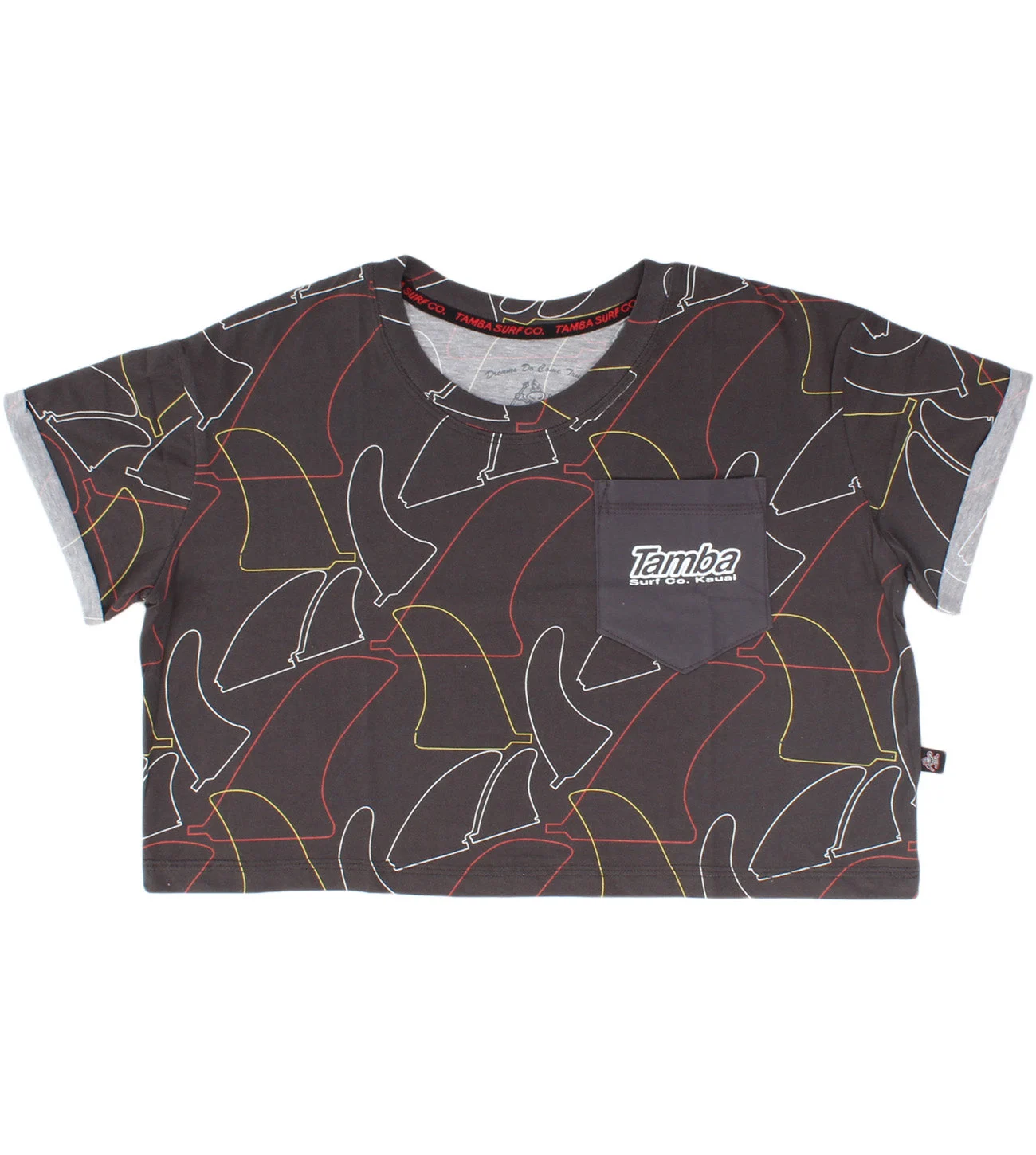 Board Fin Womens Short Sleeve Pocket Crop - Dark Grey