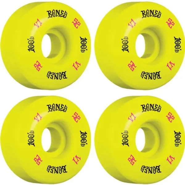 BONES OG V1 YELLOW SKATEBOARD WHEELS — 52mm 100a (SET OF 4)