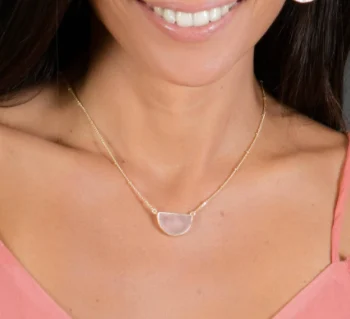 Celeste Half Moon Necklace- Rose Quartz