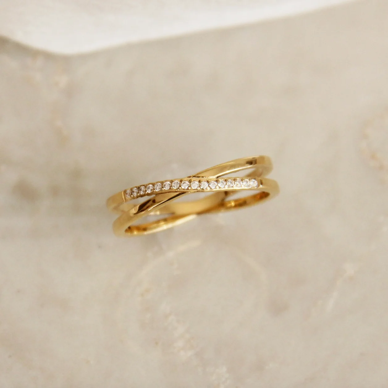 Cross Double Band Pave Ring