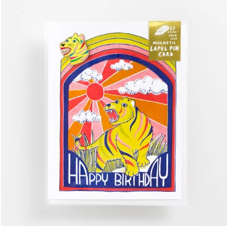 Happy Birthday Rainbow Tiger Lapel Pin Card
