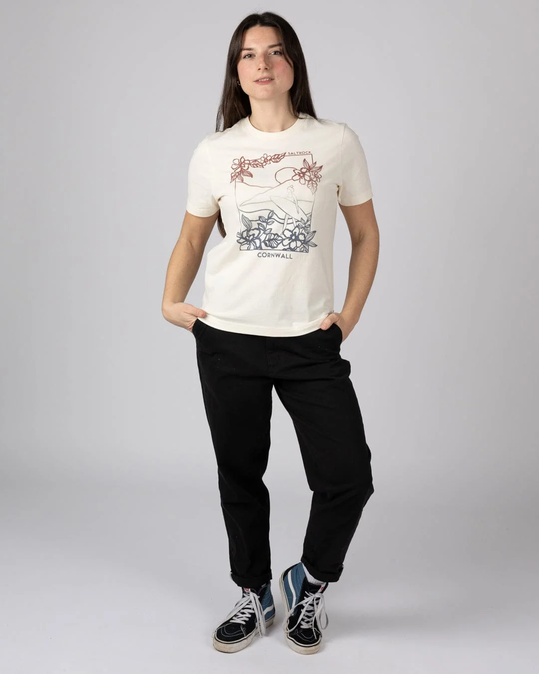Happy Place Cornwall Womens Short Sleeve T-Shirt in Cream