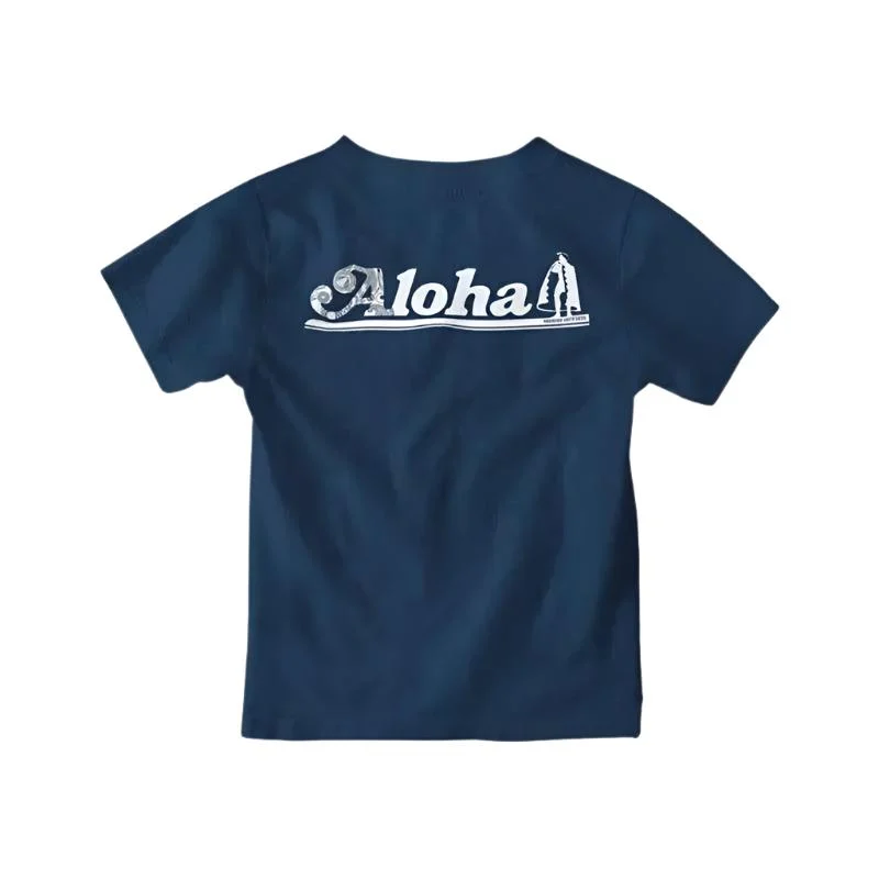 HawaiianSouthShore Kids T-Shirt ALOHA Made in Hawaii (XSmall-Large) Navy