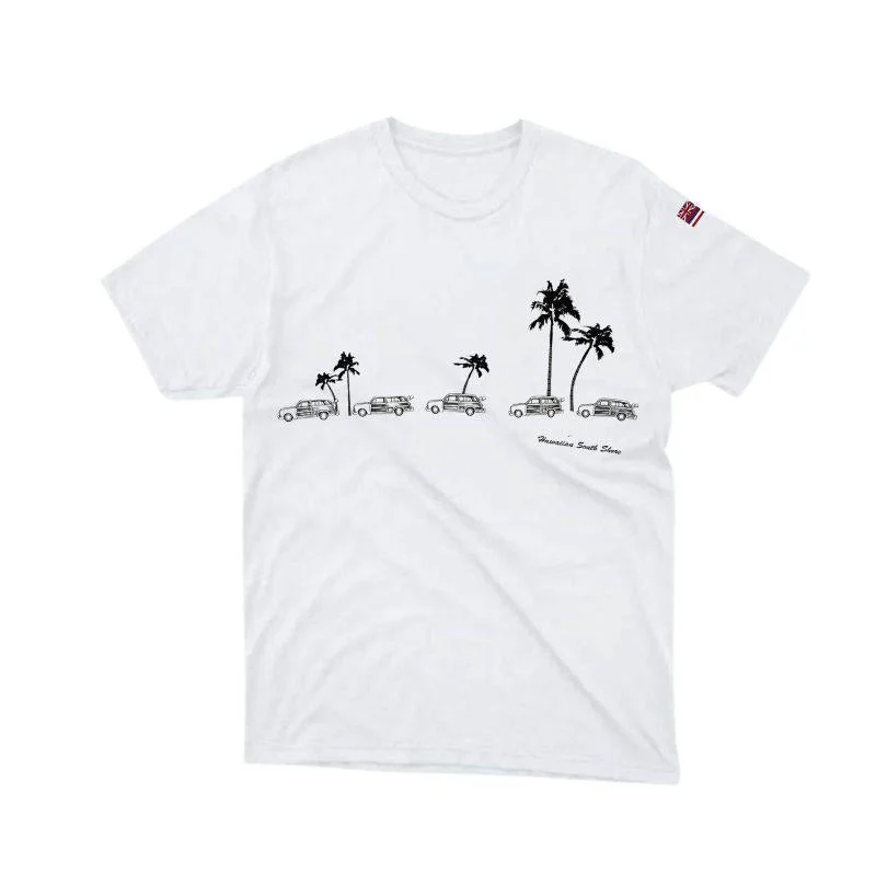 HawaiianSouthShore T-Shirt Car & Palm Tee Made in Hawaii (Small-XXLarge) White