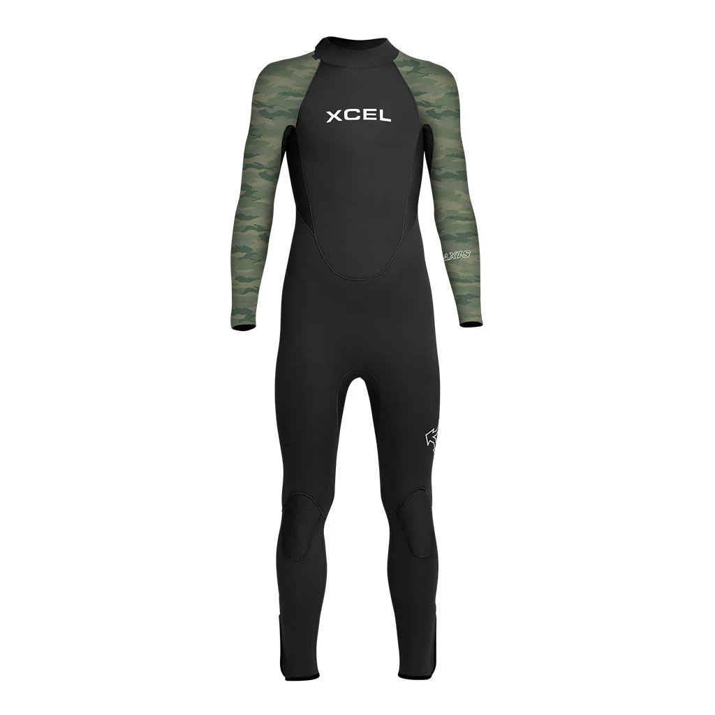 Kids' Axis Back Zip Full Wetsuit 4/3mm - Black/Green Camo