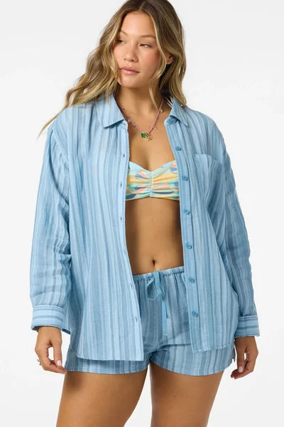 Oneill Womens Shirt Leni Waves Stripe Relaxed Long Sleeve Top