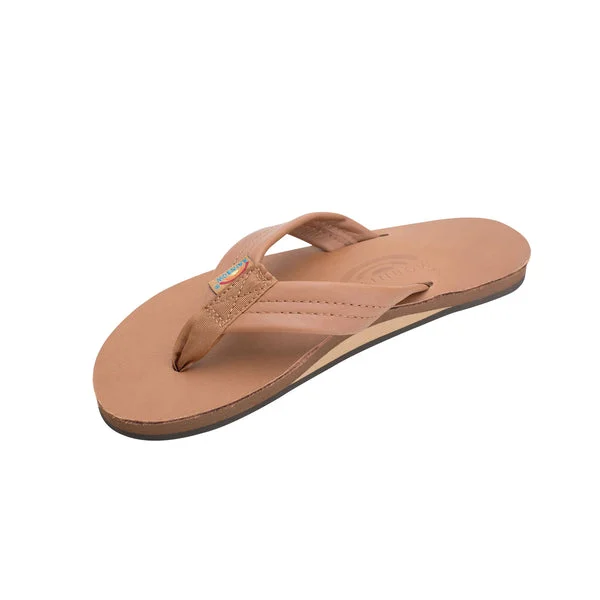 Rainbow Single Thick Classic Leather Women's Sandals - Tan/Brown