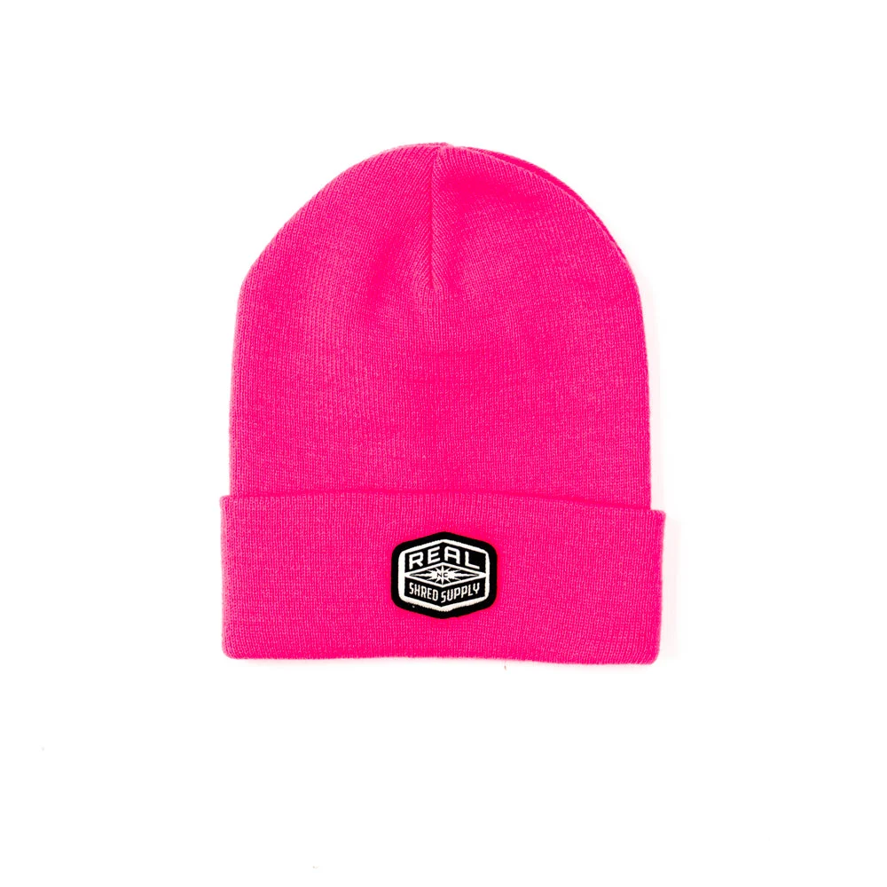REAL Shred Supply Cuffed Beanie-Neon Pink