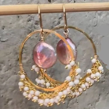Round Fringe Earrings with Freshwater Pearls