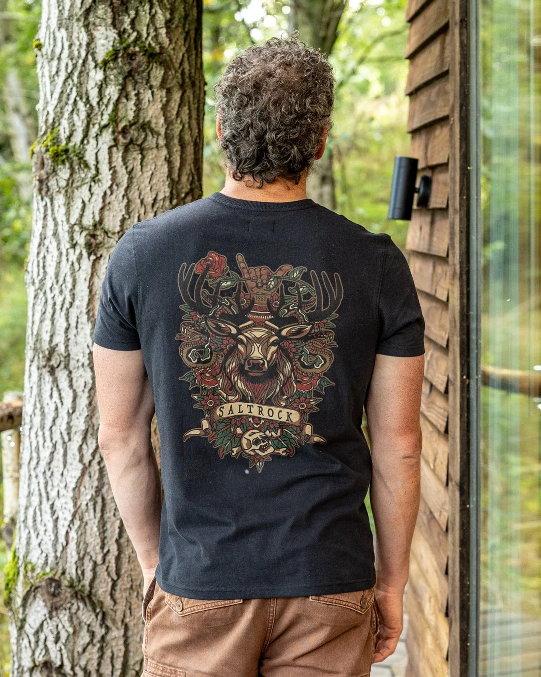 Stag Tattoo Mens Short Sleeve T-Shirt in Black