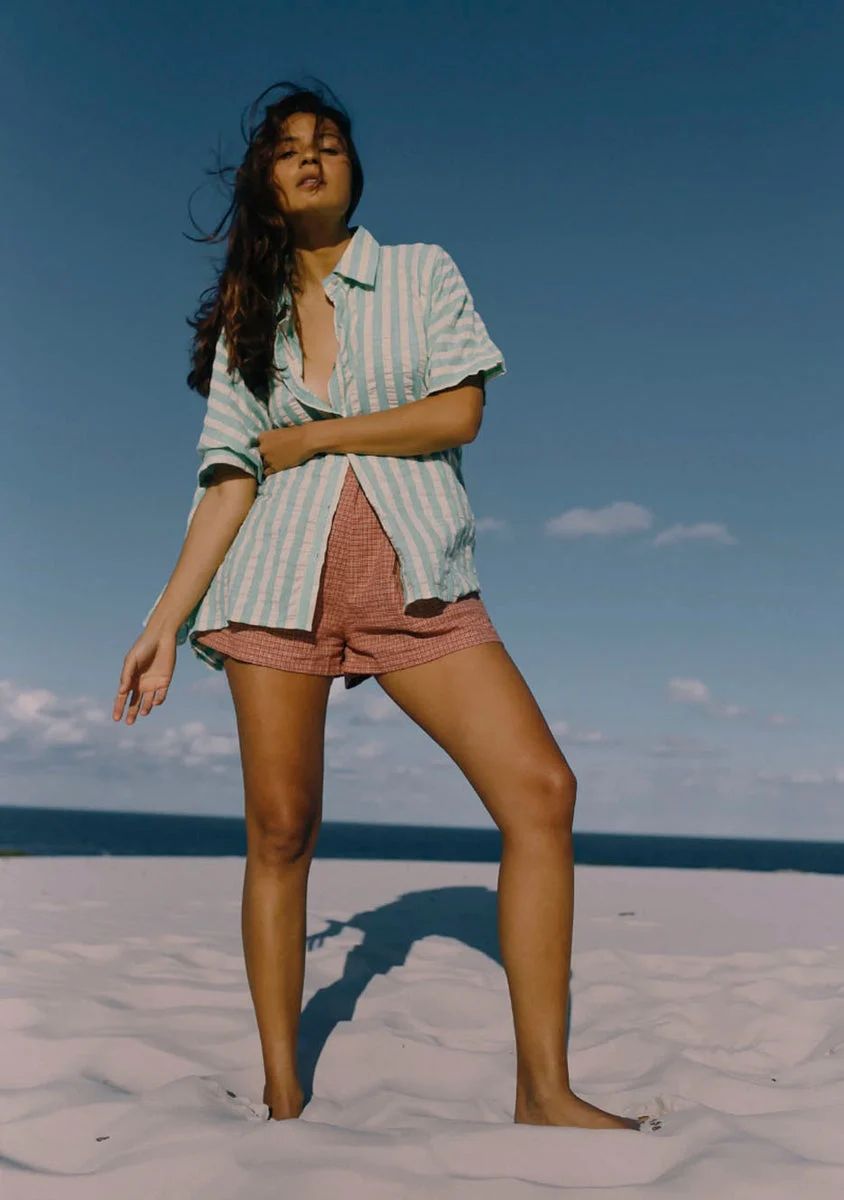 TBR Ava Shirt - Seafoam Cotton Stripe