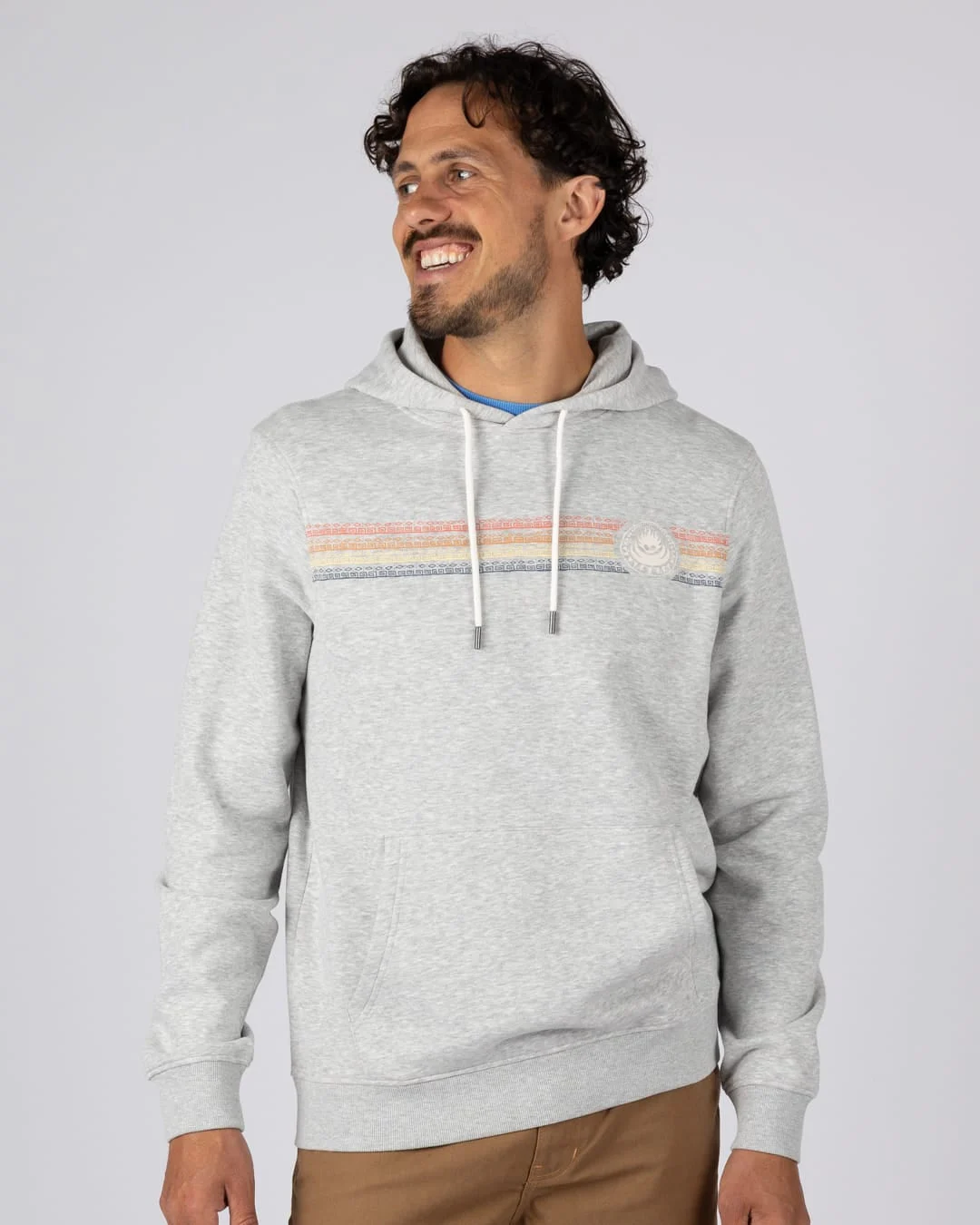 Tribal Stripe Mens Pop Hoodie in Grey