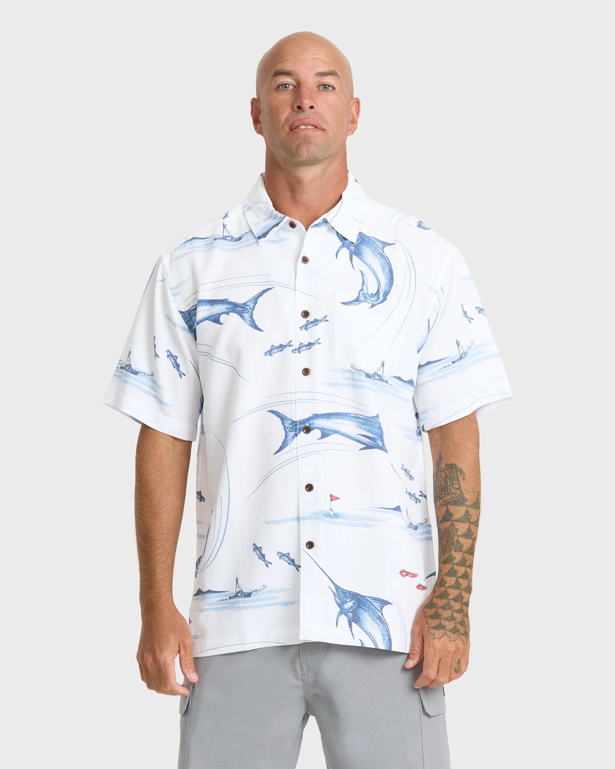 Waterman Fish On Short Sleeve Woven Shirt - White | Quiksilver
