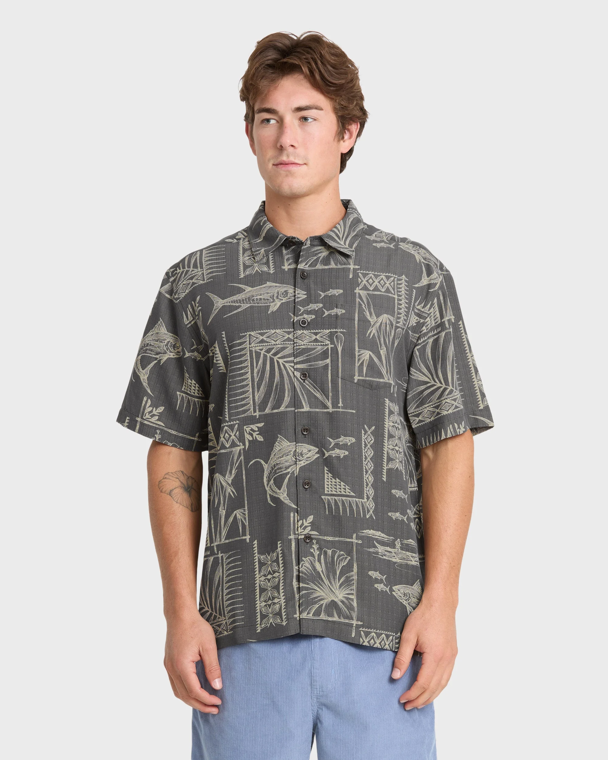 Waterman Paradise Bay Short Sleeve Woven Shirt - Phantom | Quiksilver