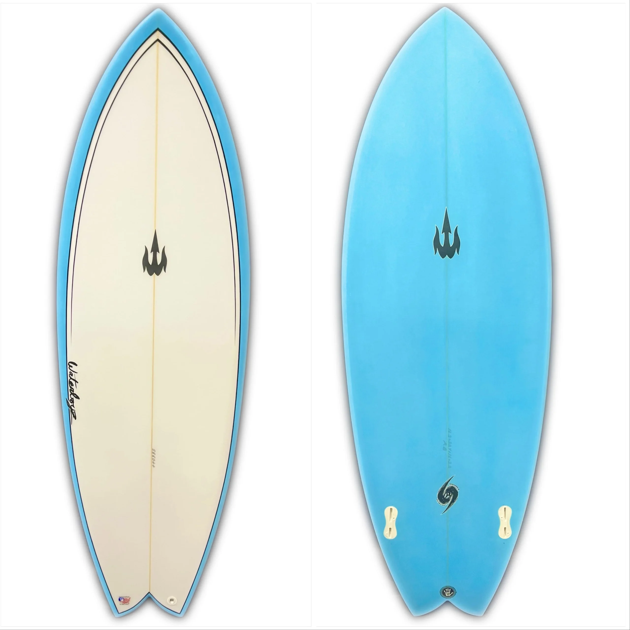 WBZ 5'5" Twin Fin Fish Surfboard (Blue Hull/Rails)
