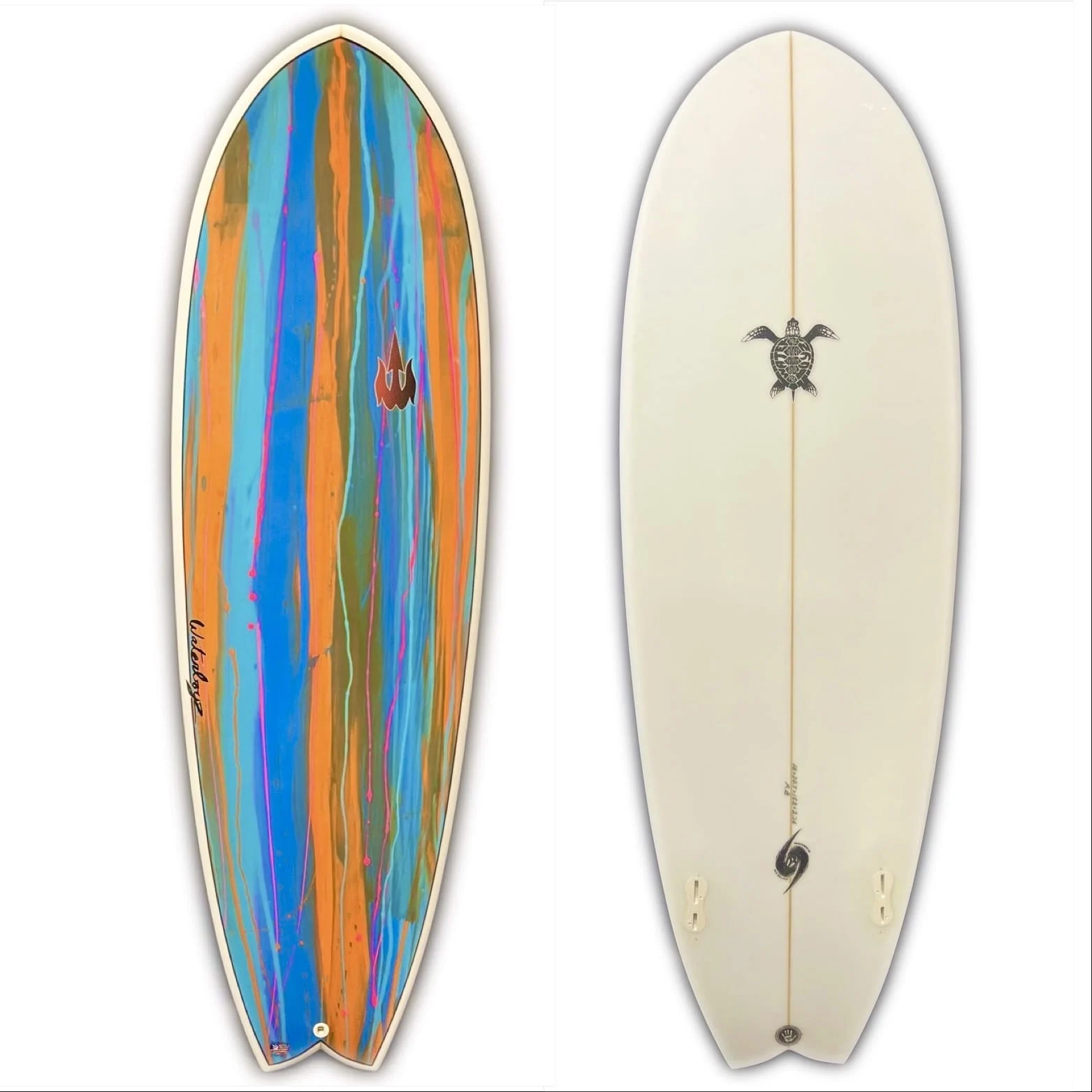 WBZ 5'8" Twin Fin Fish -Blue Splatter hull