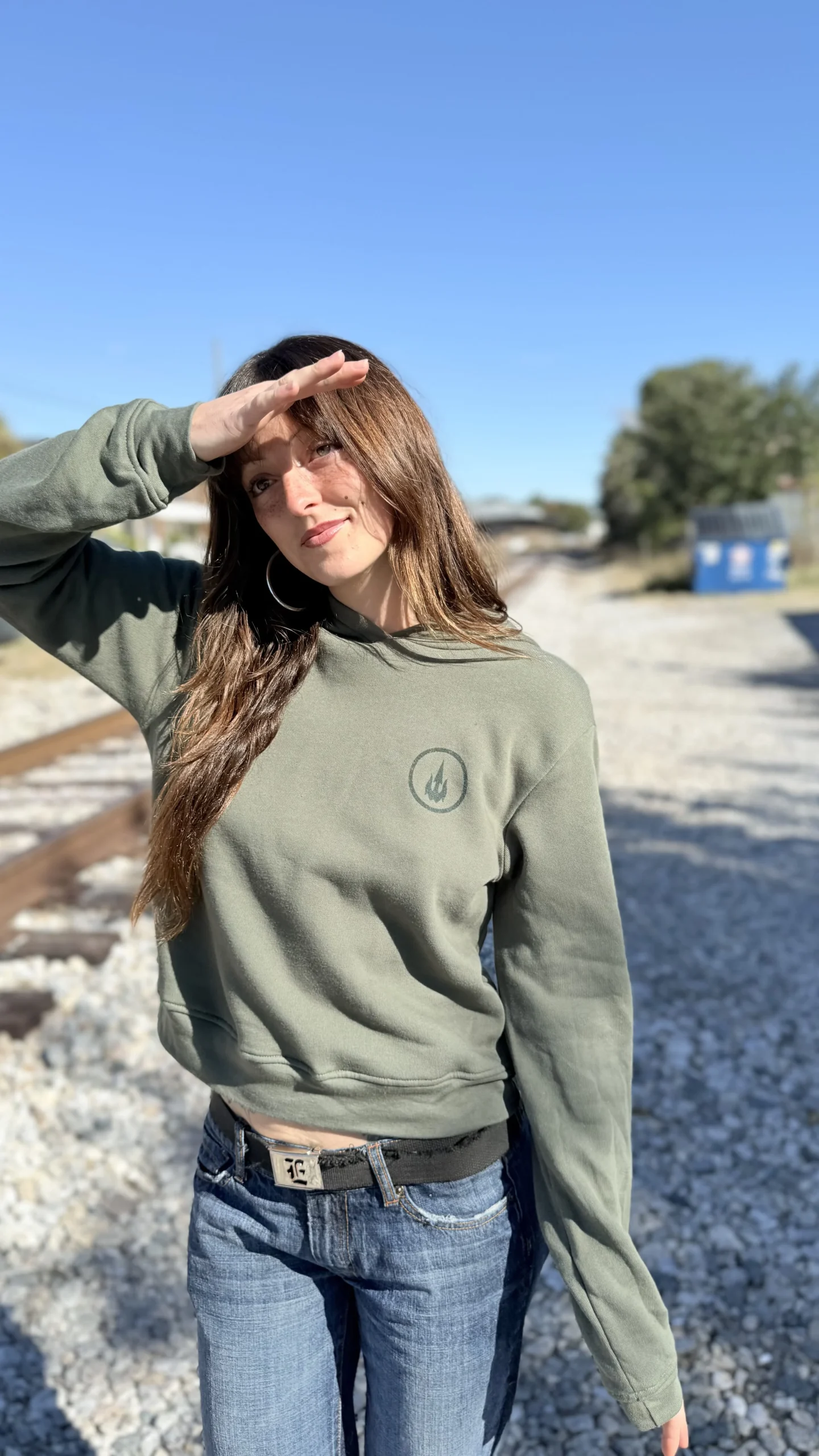 WBZ Womens Scratch Circle Trident Hoodie Military Green