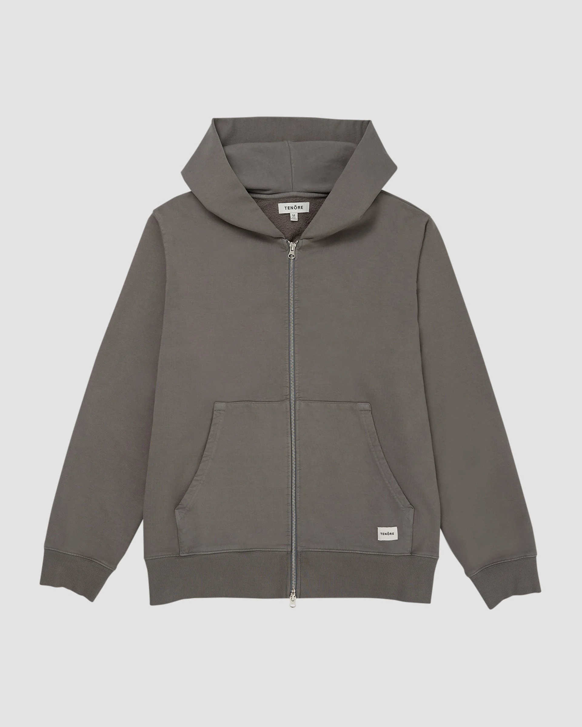 Woven Label Fleece Zip Through Hoodie - Lead